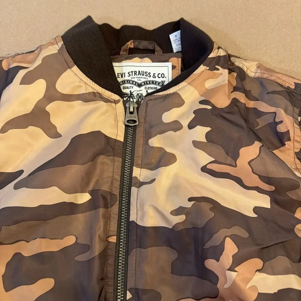Levi's Bomber Jacket Mens Small Brown Camo Full Zip Flight Utility Coat